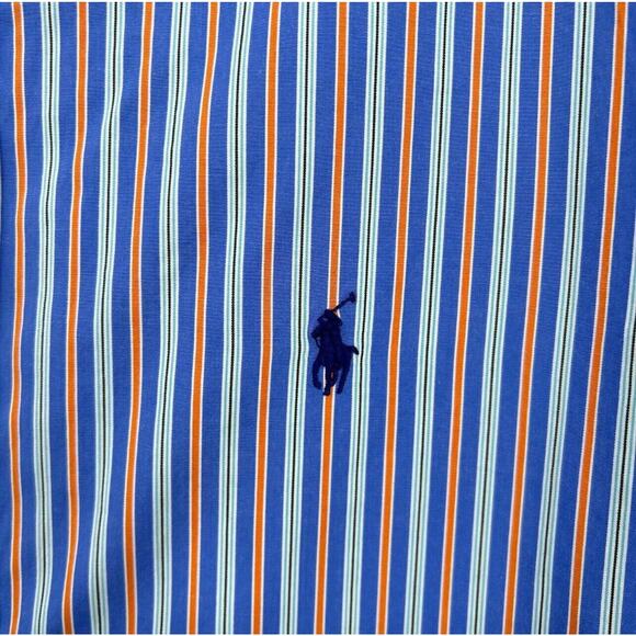 Polo Ralph Lauren Shirt Mens Small Button Up Blue Orange Bar Stripe 120s Poplin - Picture 2 of 8